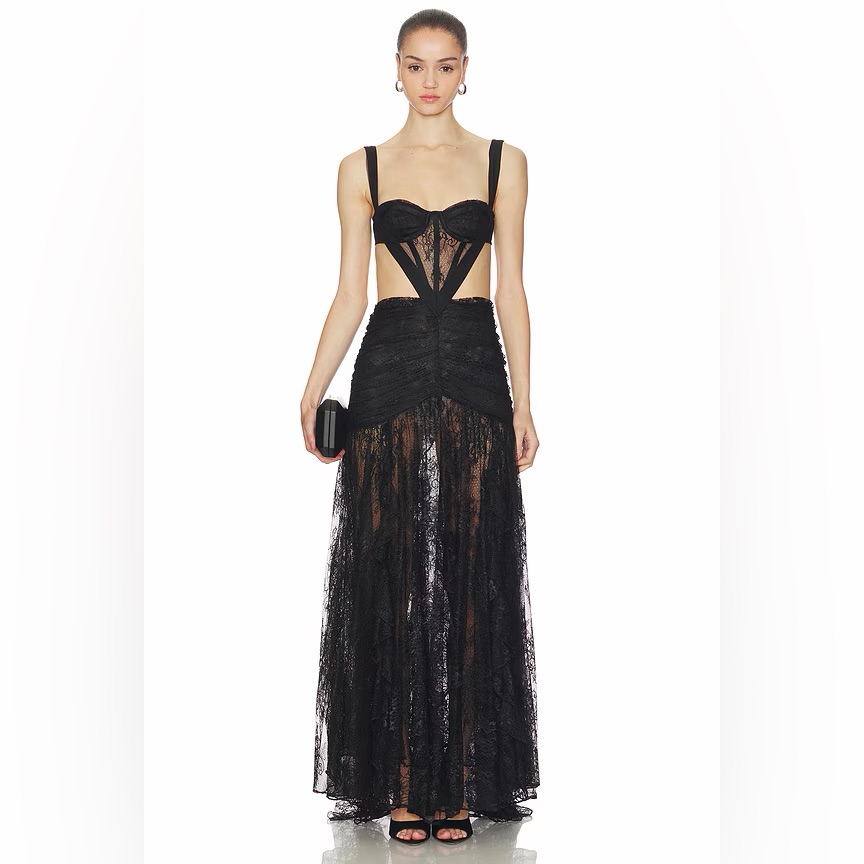 Laila Lace Cut Out Gown In Black Patbo